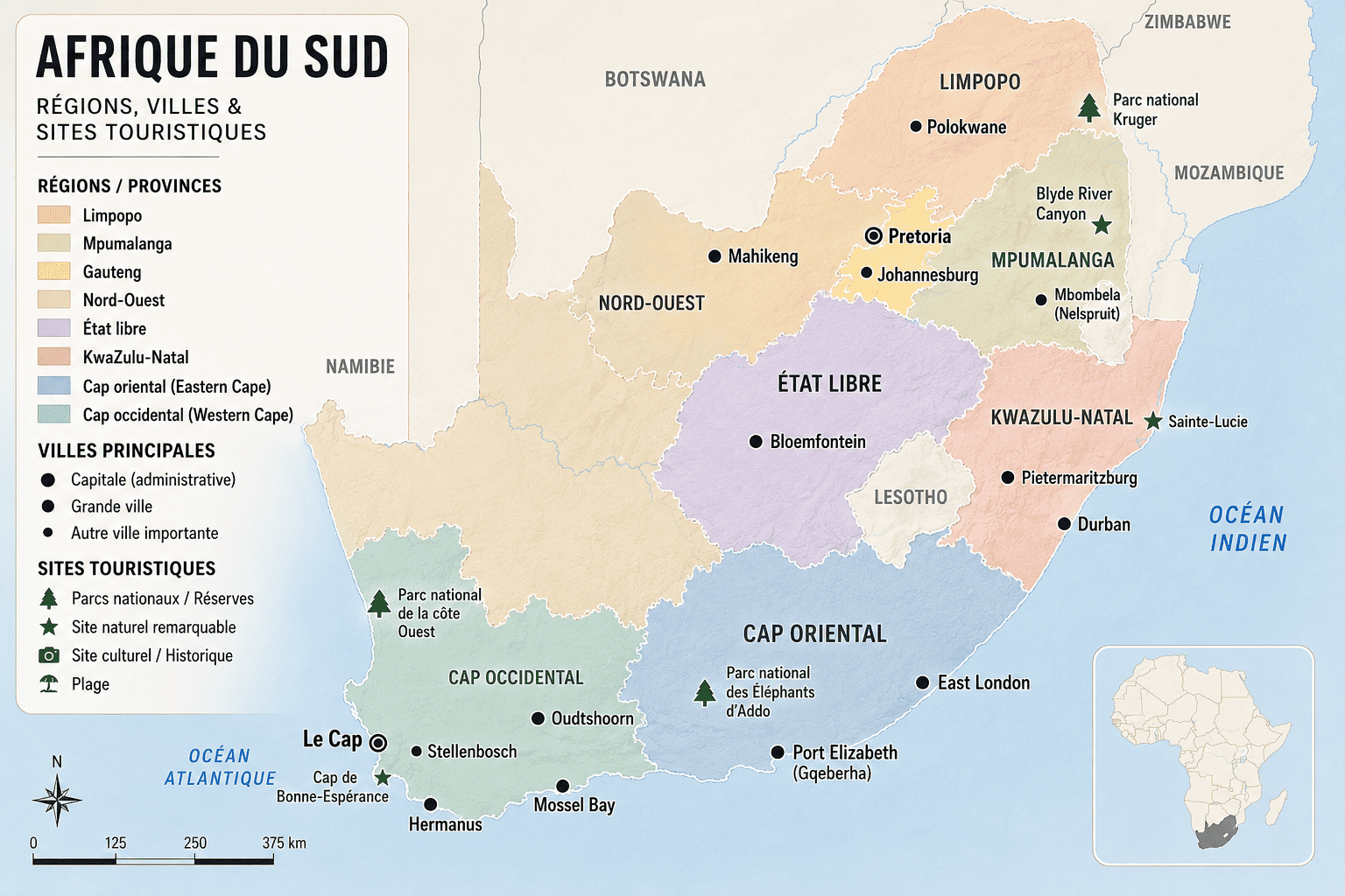 Guide voyage Afrique du Sud carte
