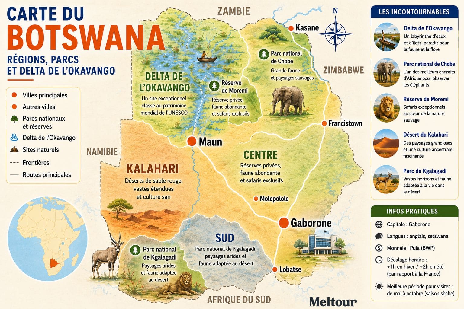 Guide voyage Botswana carte