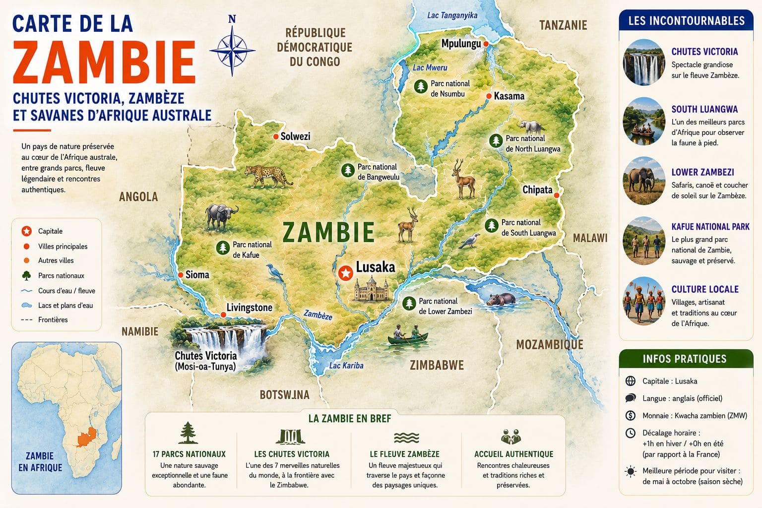 Guide voyage Zambie carte